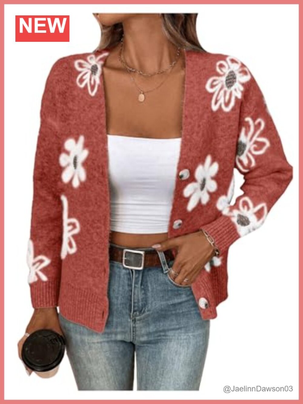 Floral Cardigan Sweater Long Sleeve Button Down V Neck Knit